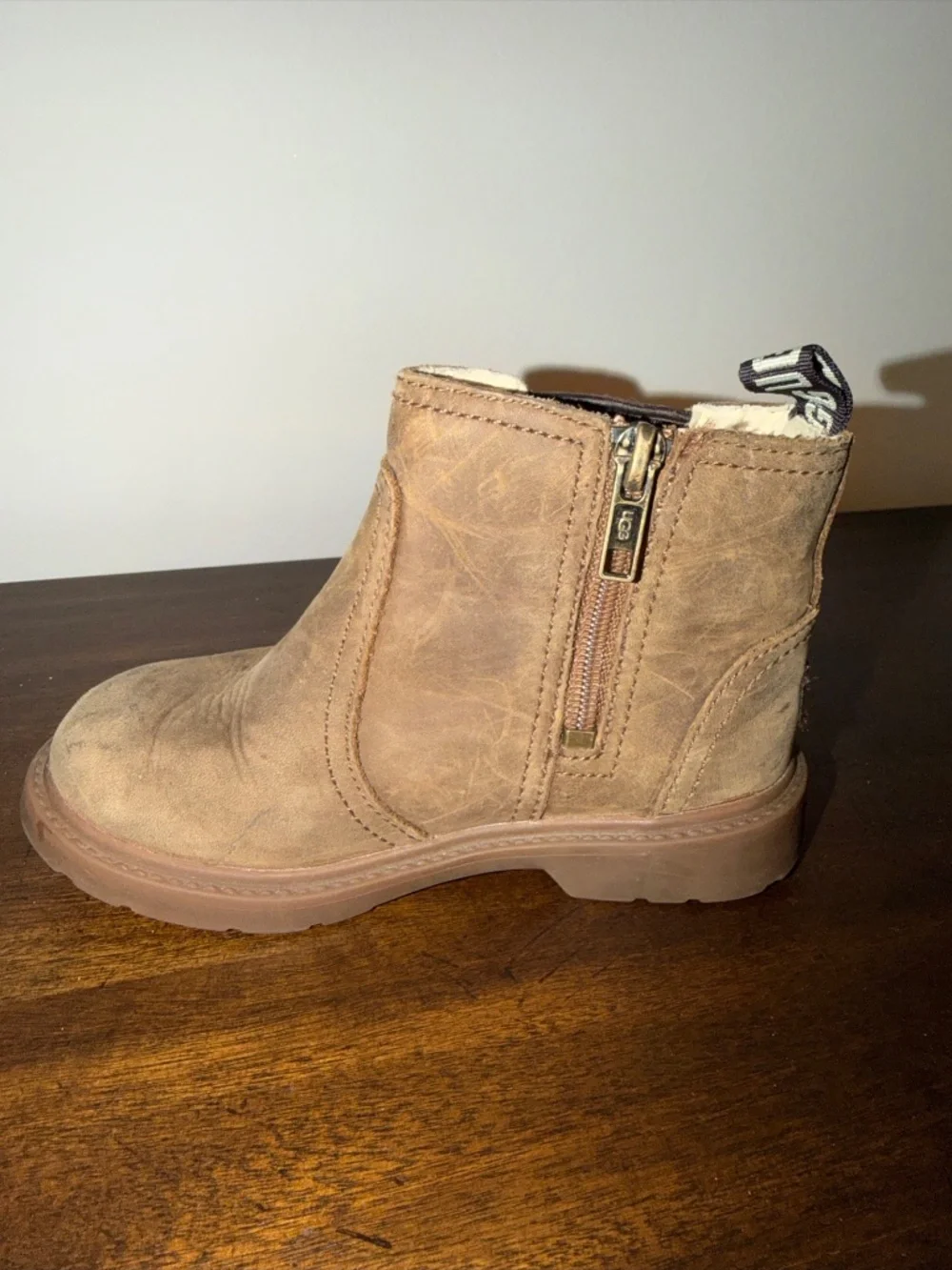 Little Kids Ugg Bolden Leather Weather Boots Brown Size 10 Zipper